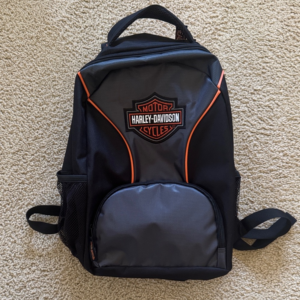 NWT Harley-Davidson Black and Gray Backpack with Orange Accents